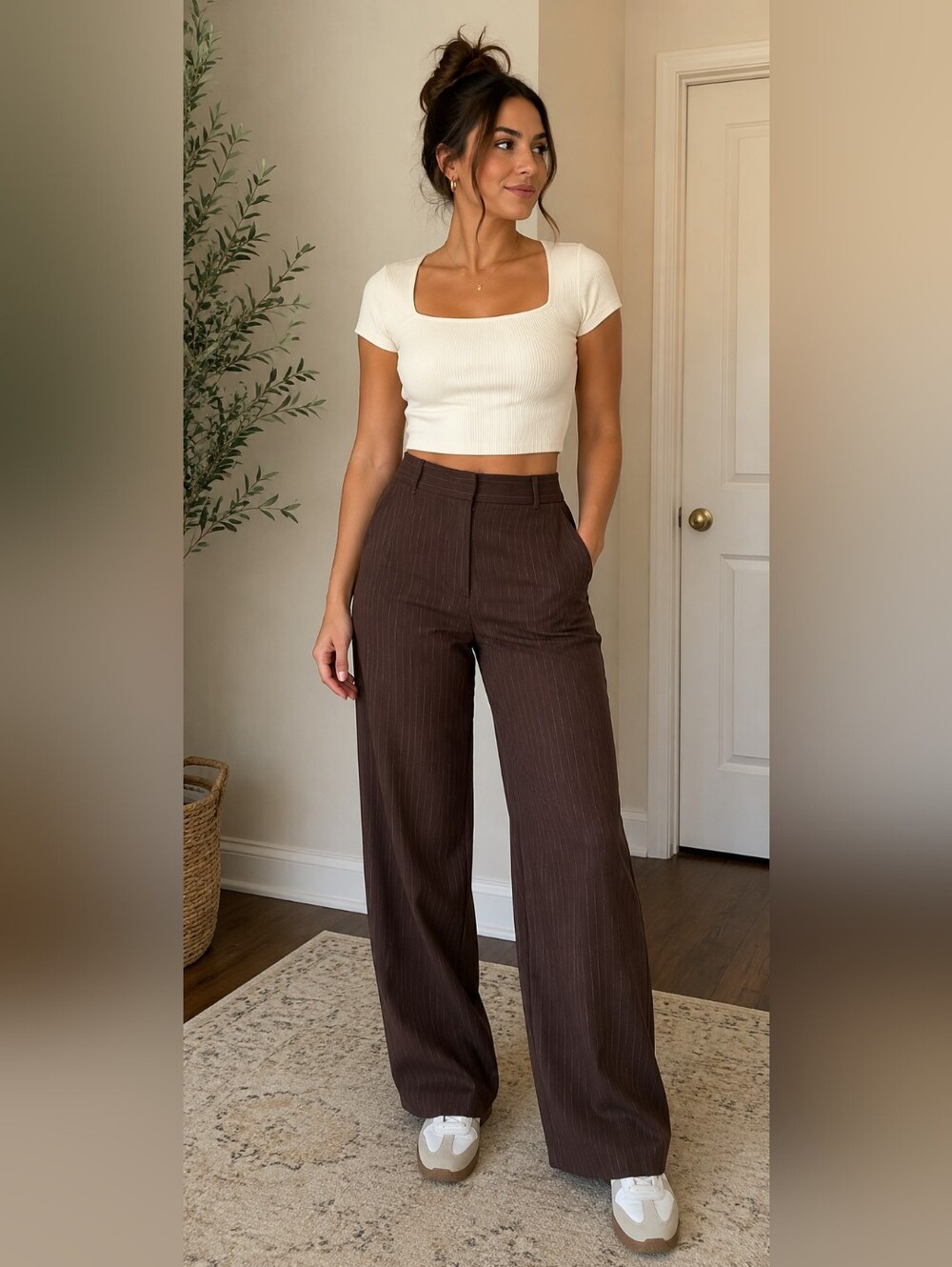 Grace Elements Brown Pinstripe Pants